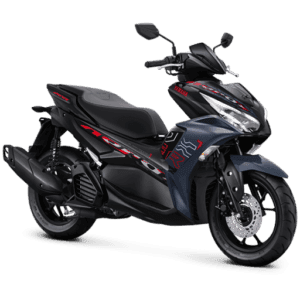 Yamaha Aerox 155 berwarna hitam abu dengan desain sporty dan agresif.