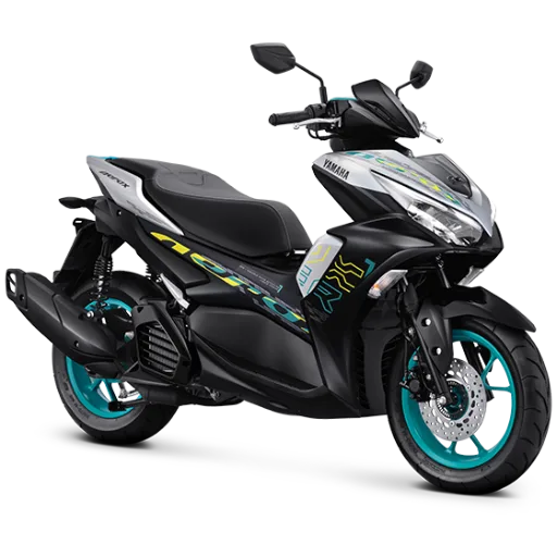Yamaha Aerox 155 berwarna silver putih dengan desain sporty dan agresif.